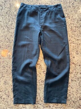 Classic washed Navy 100% linen cropped trousers 6